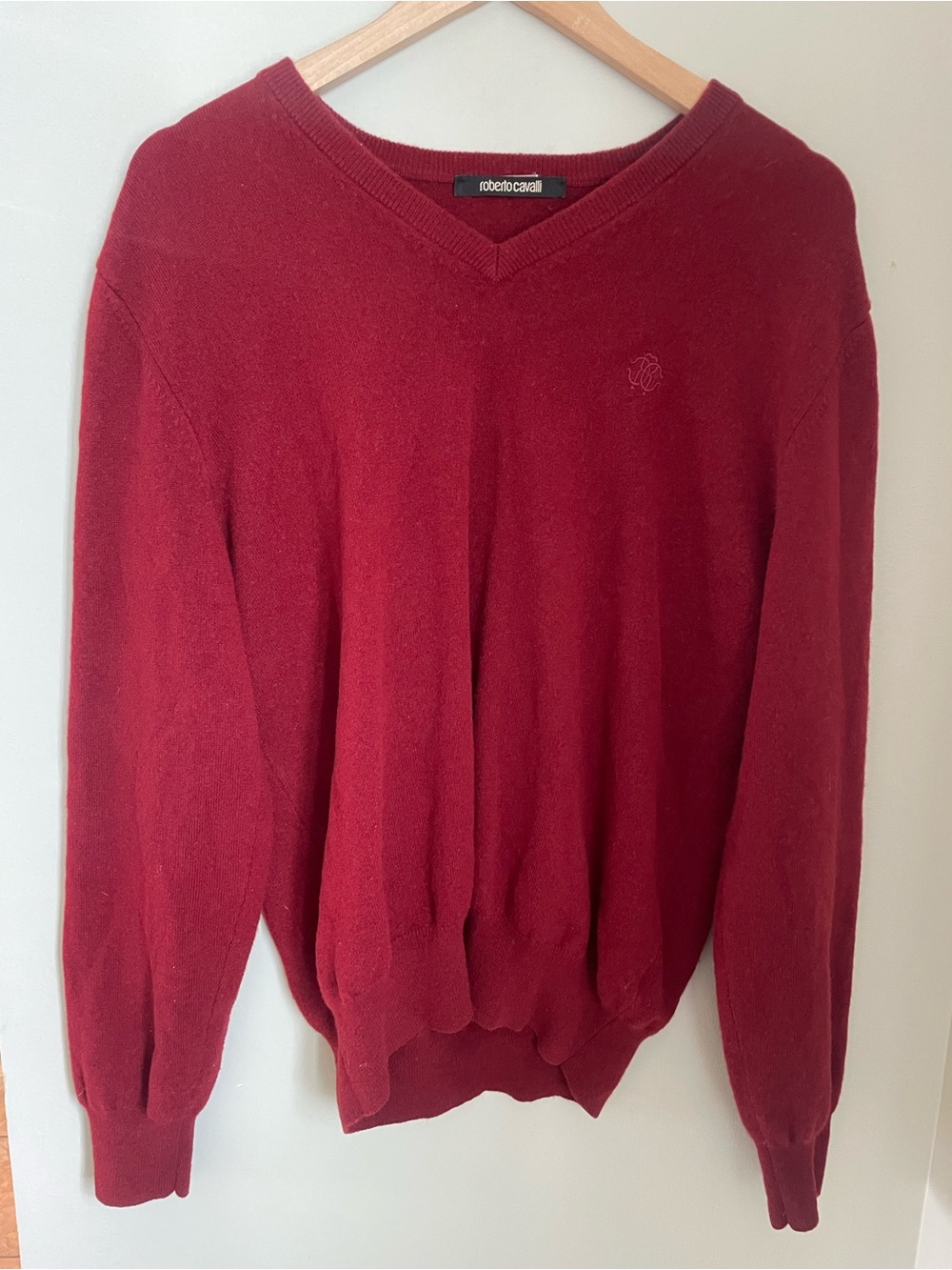Roberto Cavalli Monogram Embroidered Wool Knit V Neck